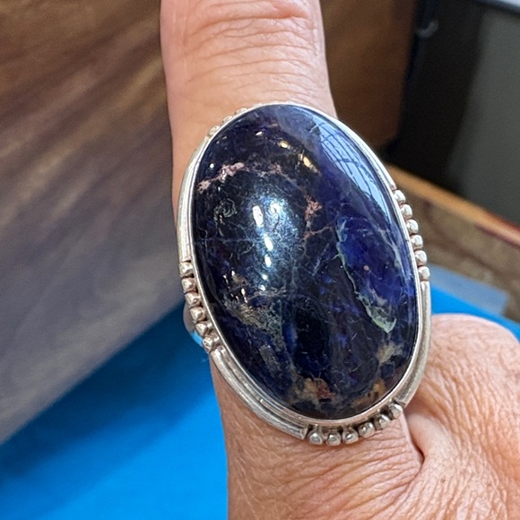 Sterling silver, large oval, lapis lazuli, ring Navajo vintage - Picture 5 of 7